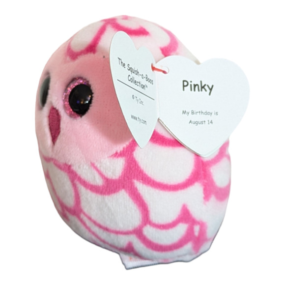 Ty Squish a Boo Pinky Owl 3" Plush Beanie Baby Keychain Clip - Picture 3 of 5